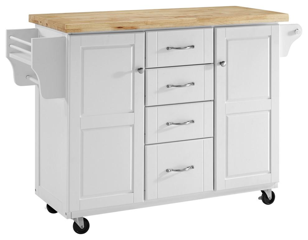 Elliott White and Natural Wood Kitchen Cart with Storage and Spice Rack