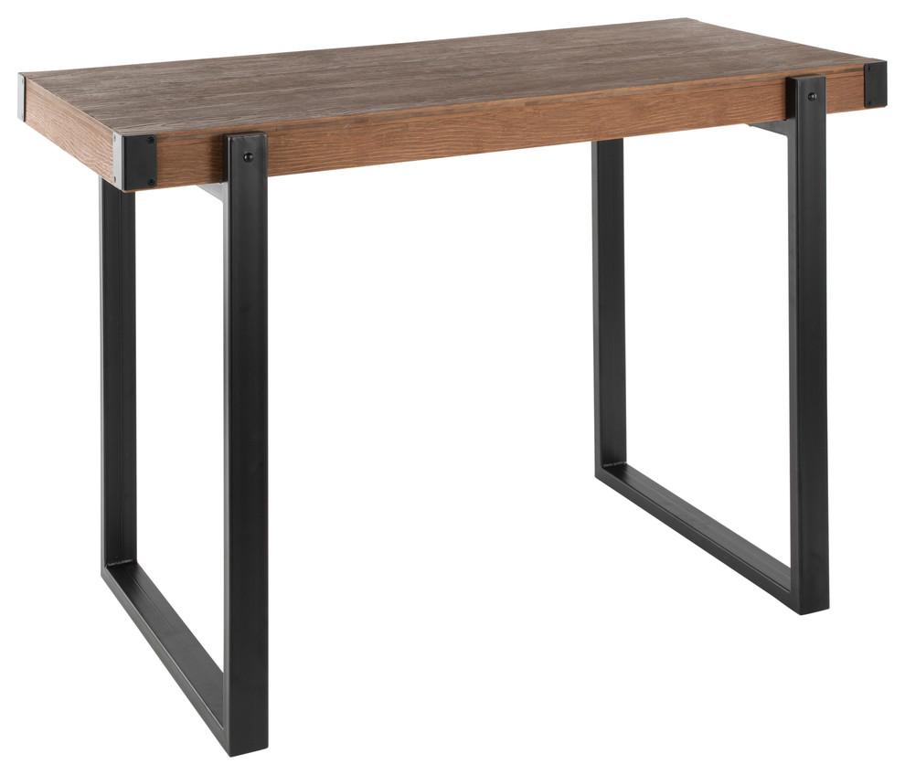 Rustic Natural Brown Bamboo Counter Table with Black Steel Legs