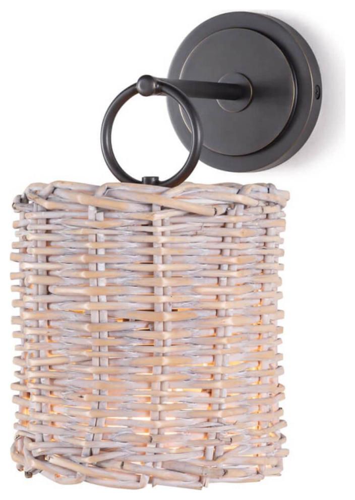 Nantucket Elegance 13.75" Oil Rubbed Bronze Rattan Wall Sconce