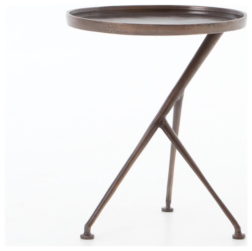 Marlow Rustic Round Stone and Metal Accent Table