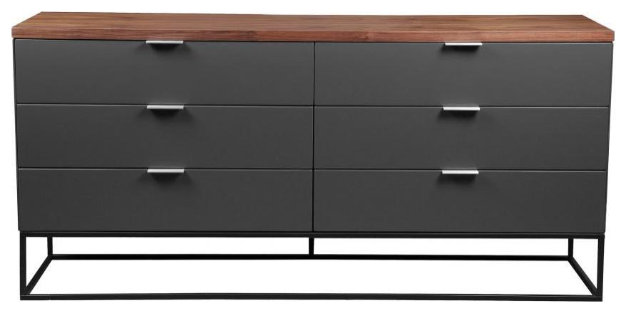 Leroy Contemporary Double Dresser in Brown and Black with Metal Frame
