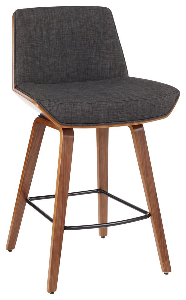 Constance Charcoal Gray Fabric and Walnut Wood Swivel Counter Stool