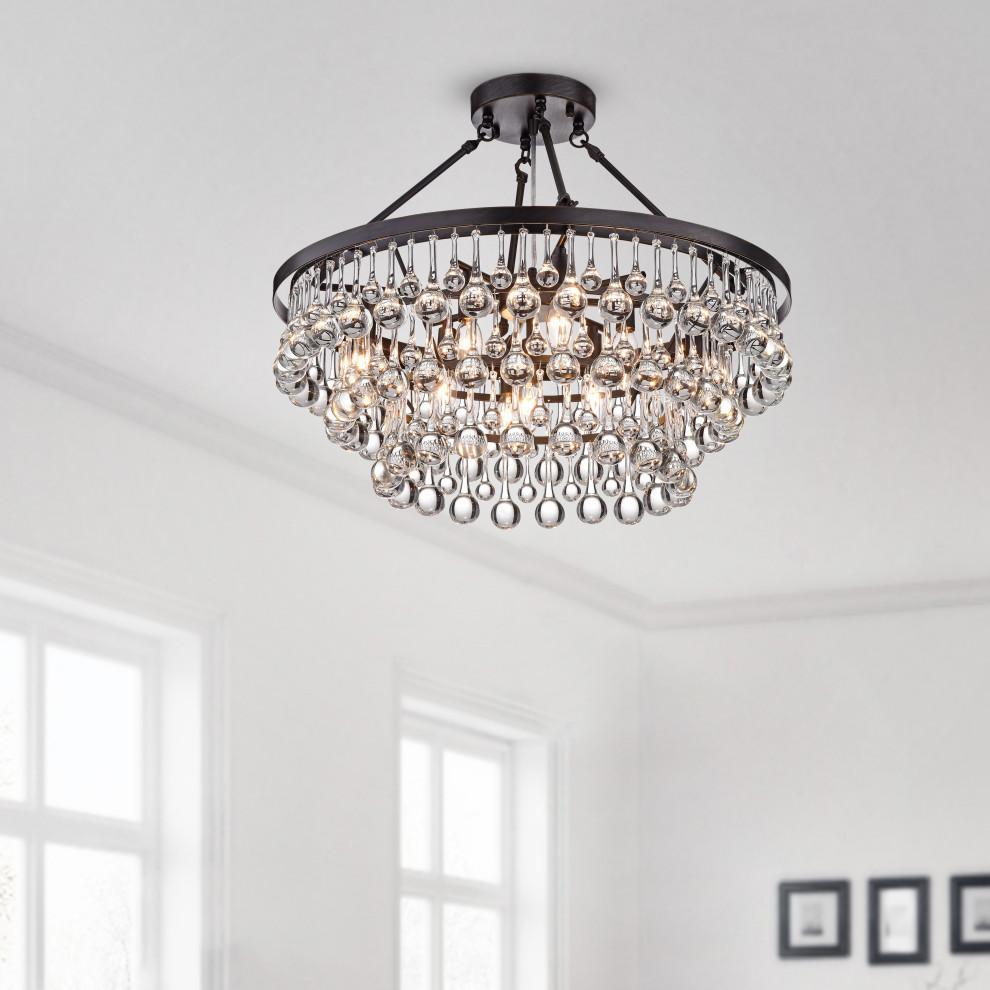 Arosa Elegant Black 9-Light Semi Flush Mount with Crystal Accents