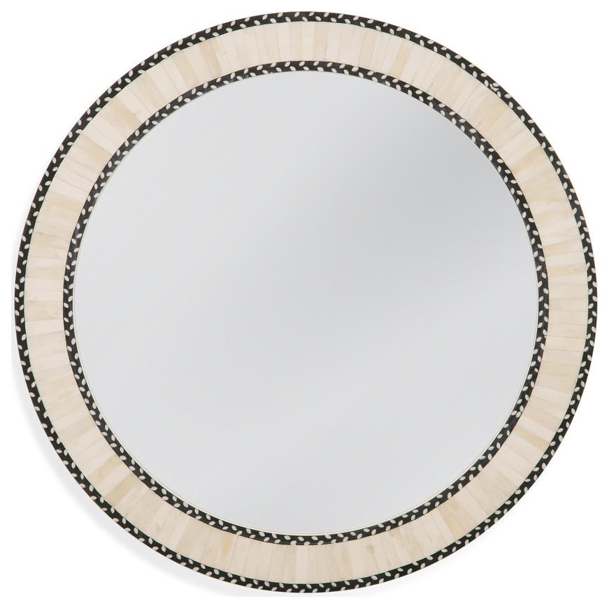 Colusa 30" Round Black and White Bone Detailed Wall Mirror