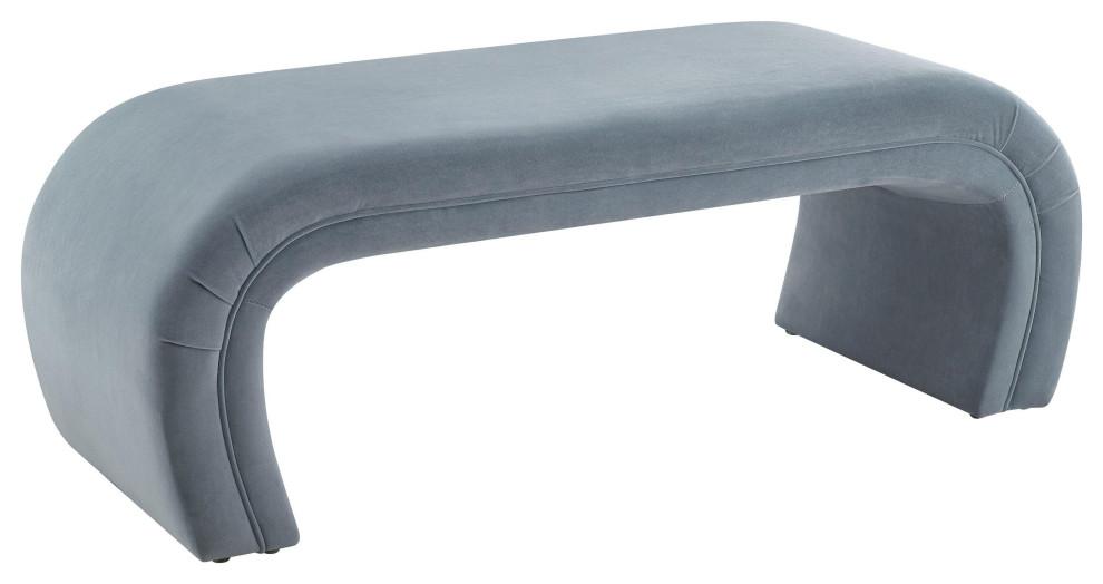 Modern Waterfall 48" Bench in Soft-Hued Gray Velvet