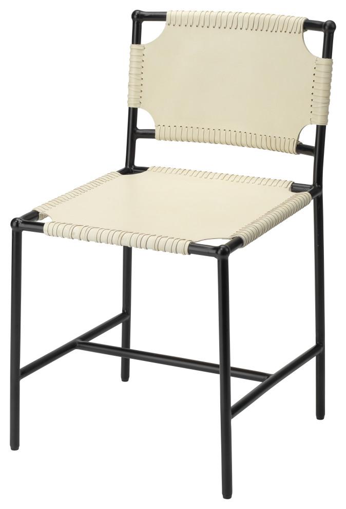 Asher Luxe White Leather Upholstered Dining Chair with Metal Frame