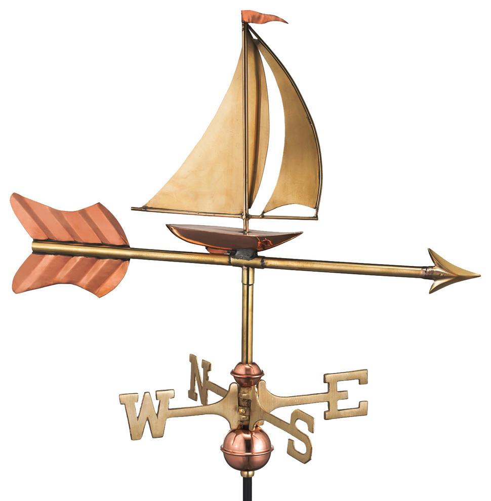 Polished Copper Sailboat Freestanding Garden Weathervane - 28" Height