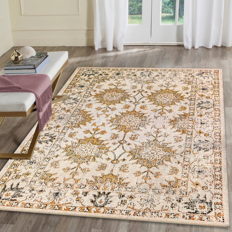 Carmel Vintage Sand Floral Indoor/Outdoor Flatwoven Rug 39"x59"