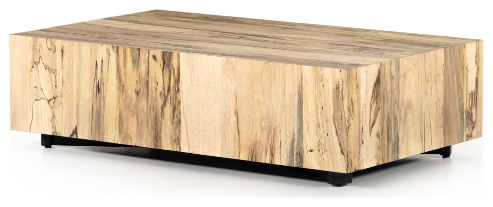 Contemporary Cream Spalted Primavera Wood Coffee Table with Storage