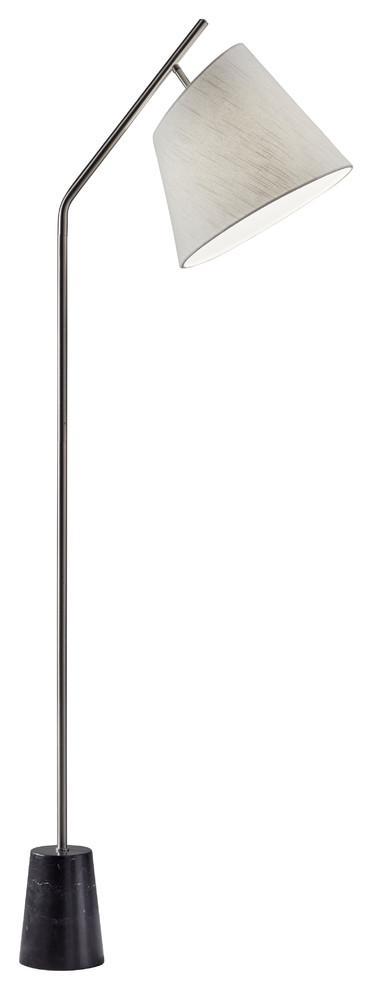 Classic Brushed Steel Arc Floor Lamp with White Linen Shade