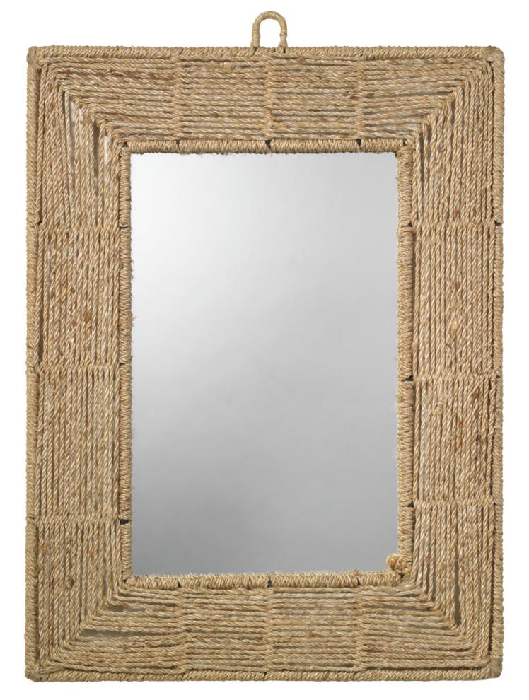 French 1920's Inspired Jute Rectangular Mirror 25.5"W x 33"H