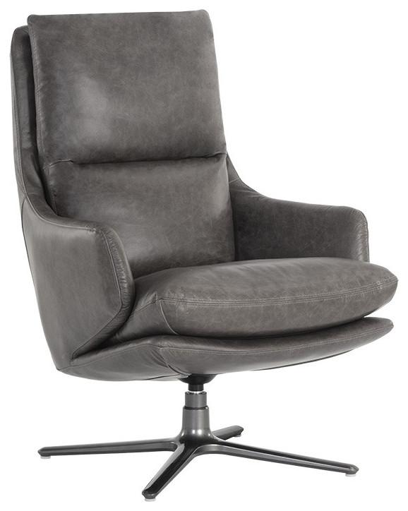 Marseille Concrete Leather Swivel Lounge Chair with Gunmetal Base