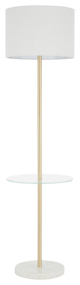 Chloe Contemporary Gold and White Shelf Floor Lamp with Linen Shade