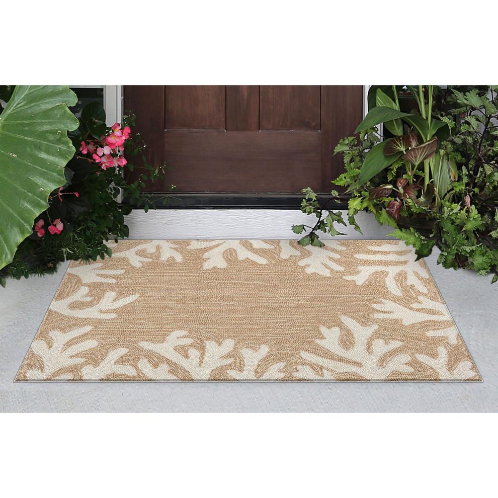 Coral Reef Motif Hand-Tufted Wool Blend Indoor/Outdoor Rug 24"x36"