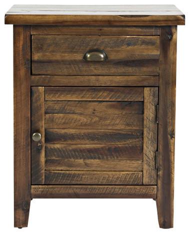 Jofran Artisan's Craft Rustic Farmhouse Distressed Solid Wood Accent Table with One Door and Storage Drawer