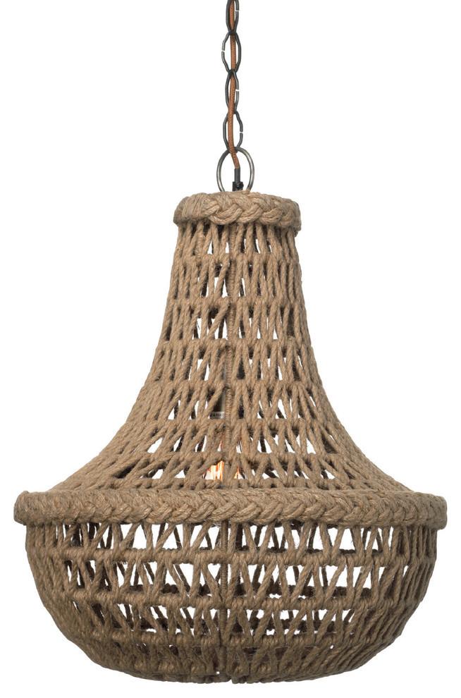 Antique Bronze 1-Light Jute Macrame Pendant with Crystal Accents