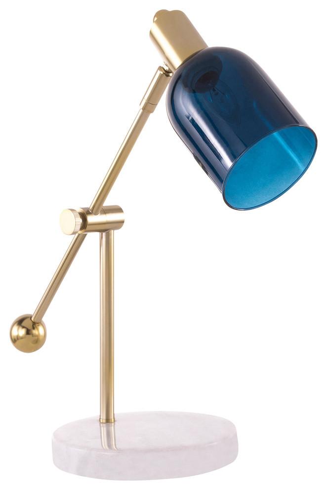 Marcel Adjustable White, Gold, and Blue Glass Table Lamp