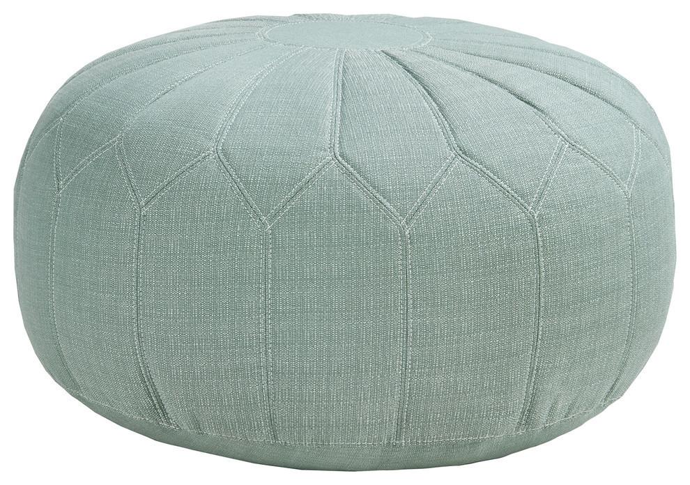 Seaweed Green Avery Oversized Round Pouf Ottoman with Polystyrene Beads