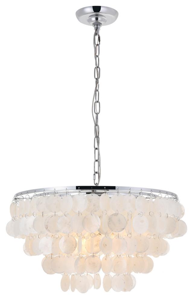 Selene Chrome 4-Light Pendant with Off-White Shell Tiers