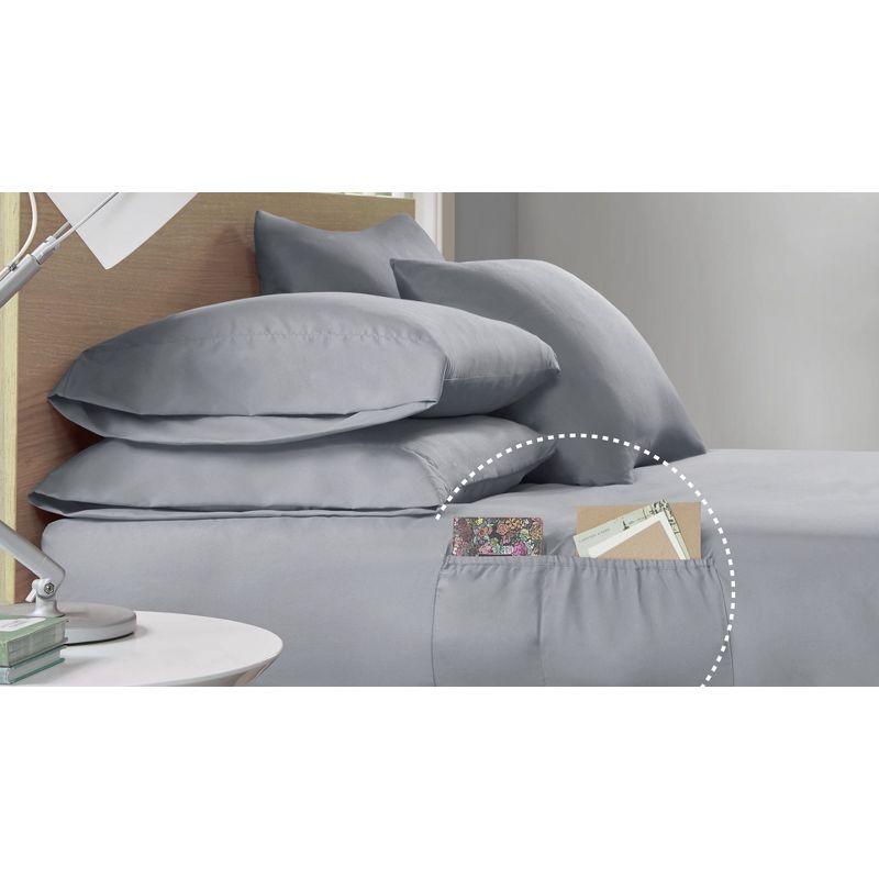 Twin 4pc Microfiber Sheet Set with Side Storage Pockets Gray