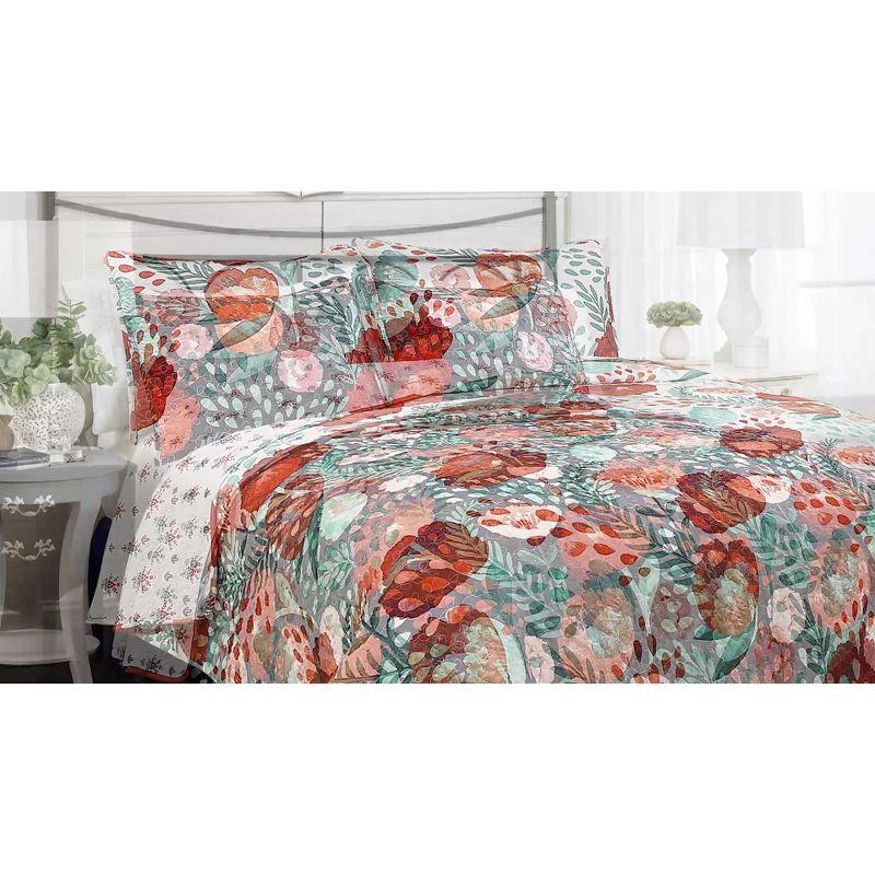 Poppy Garden 100% Cotton 320 TC Reversible Traditional  3 Piece Quilt Set