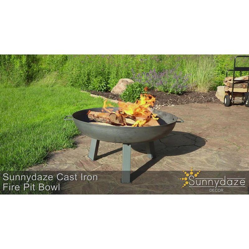 Sunnydaze Outdoor Camping or Backyard Round Cast Iron Rustic Fire Pit Bowl with Handles