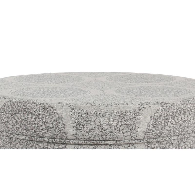 Gray Round Medallion Storage Ottoman with Wood Legs