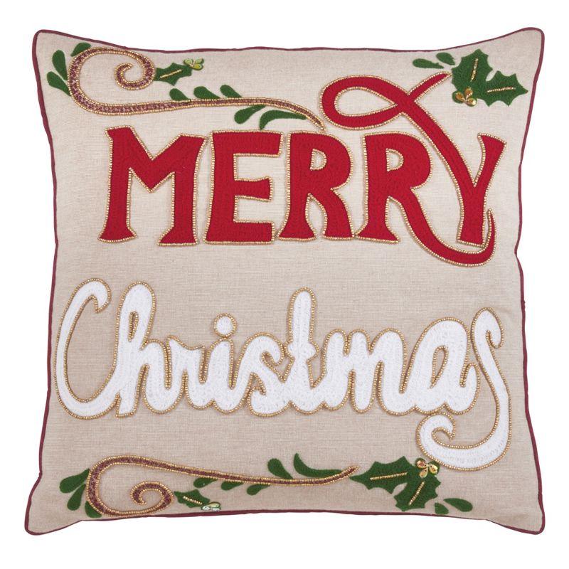 Merry Christmas Natural Poly Filled Square Pillow