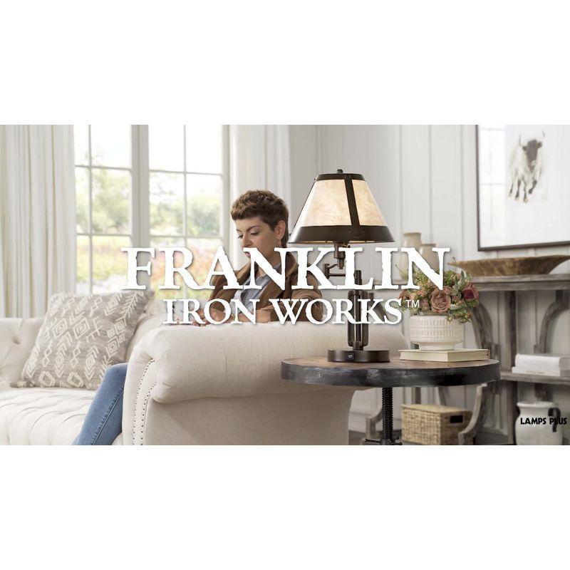 Franklin Iron Works Samuel Industrial Desk Lamp 21 1/4" High Bronze Swing Arm with USB Charging Port Natural Mica Shade for Bedroom Living Room House