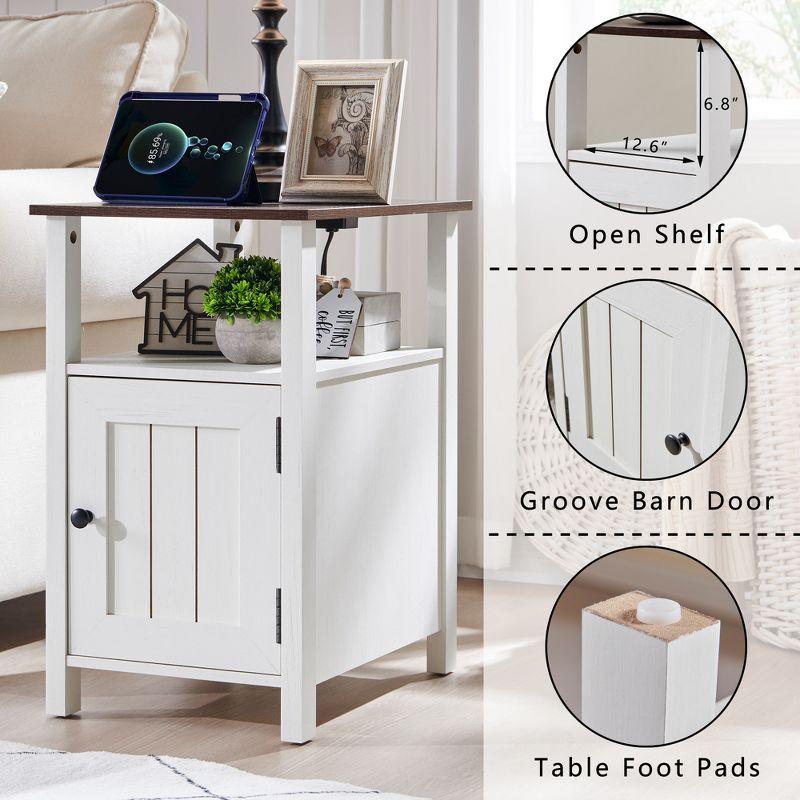 Wood Nightstands with Charging Station End Table Bedside Tables with Barn Door