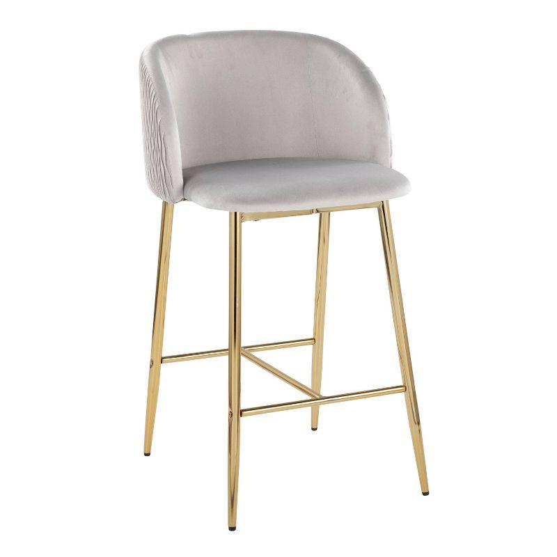 Gold Metal and Silver Velvet Counter Stools Set of 2