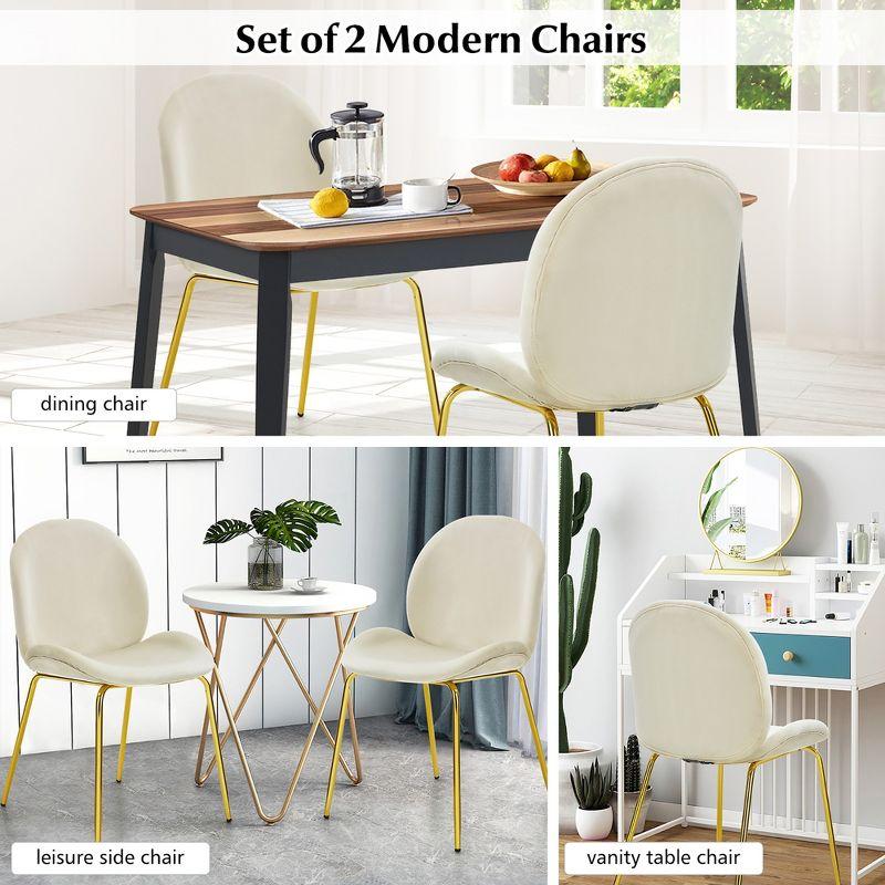 Costway Set of 2 Velvet Accent Chairs Dining Side Chairs w/Gold Metal Legs Beige