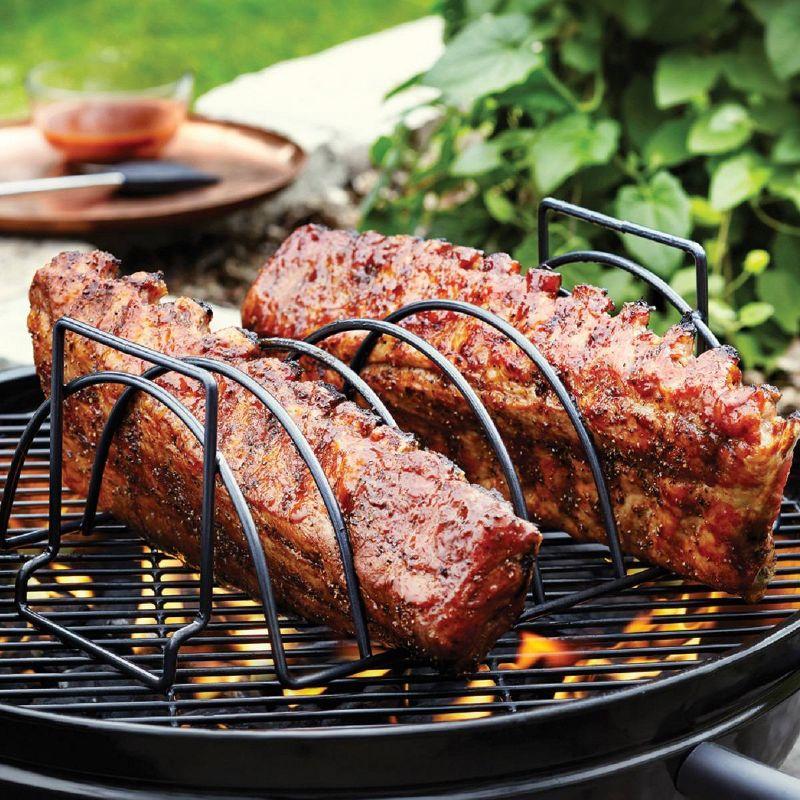 Nonstick Reversible Rib Rack - Outset: Steel Grill Cookware, Hand Wash, Smoker & Taco Oven Compatible