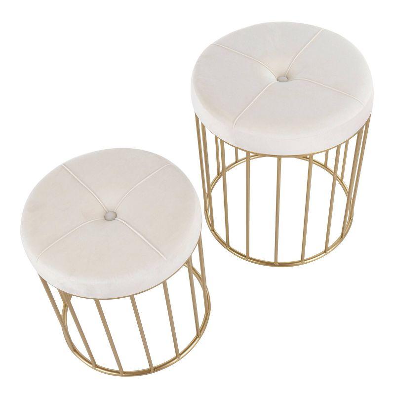 Canary Contemporary Nesting Ottomans Gold/Cream - LumiSource: Gold-Tone Metal, Velvet, No Assembly Required