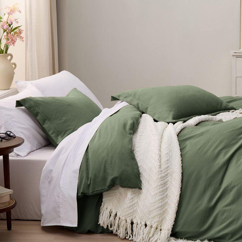 Olive Green Queen Polyester Duvet Cover Set