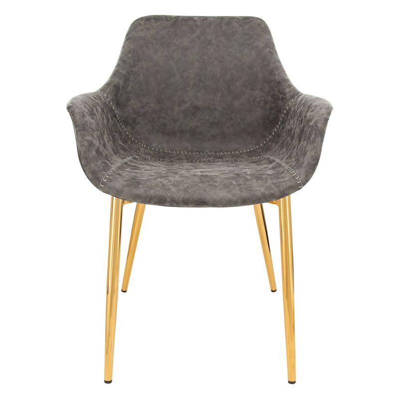 LeisureMod Markley Faux Leather Dining Chair with Arms and Gold Metal Legs