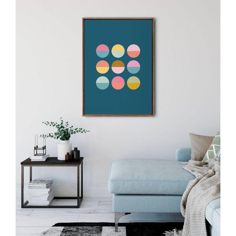 Kate & Laurel All Things Decor 28"x38" Sylvie Circles In Blue Framed Canvas by Apricot & Birch: Modern Wall Decor