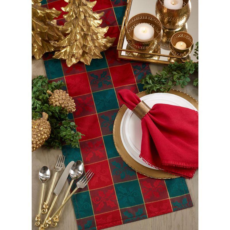 Red and Green Plaid Polyester Holiday Table Runner, 14" x 108"