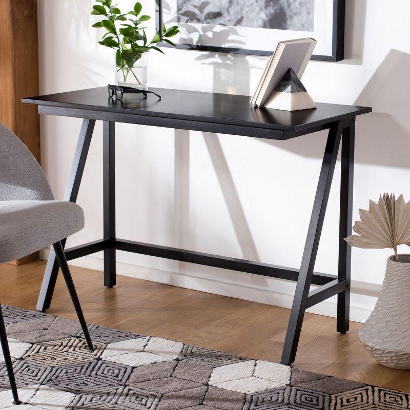 Asymmetrical Black Mahogany Writing Desk with Drawer