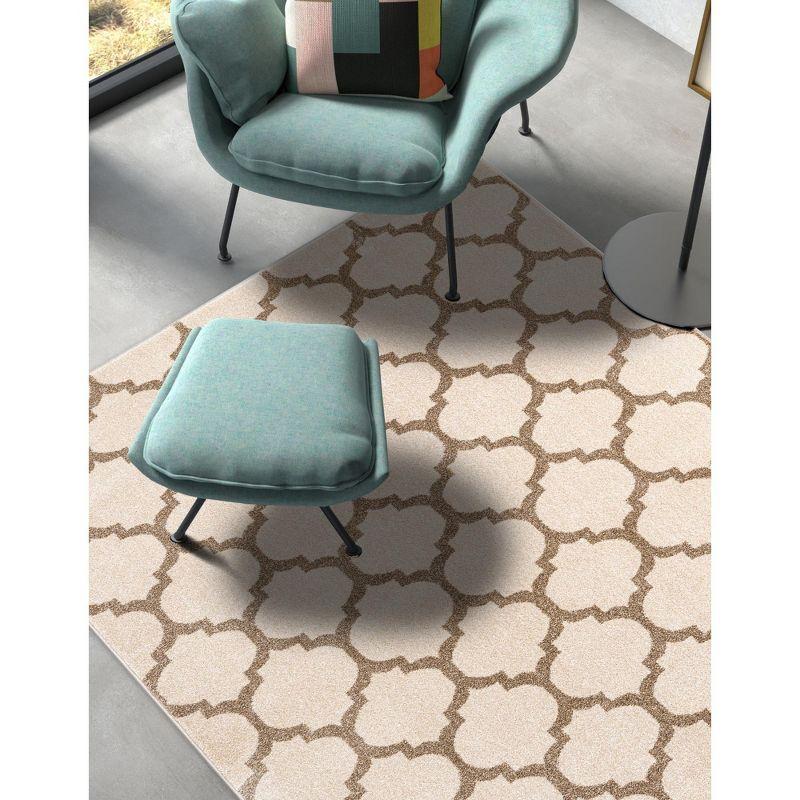 Beige and Light Brown Trellis Synthetic Area Rug