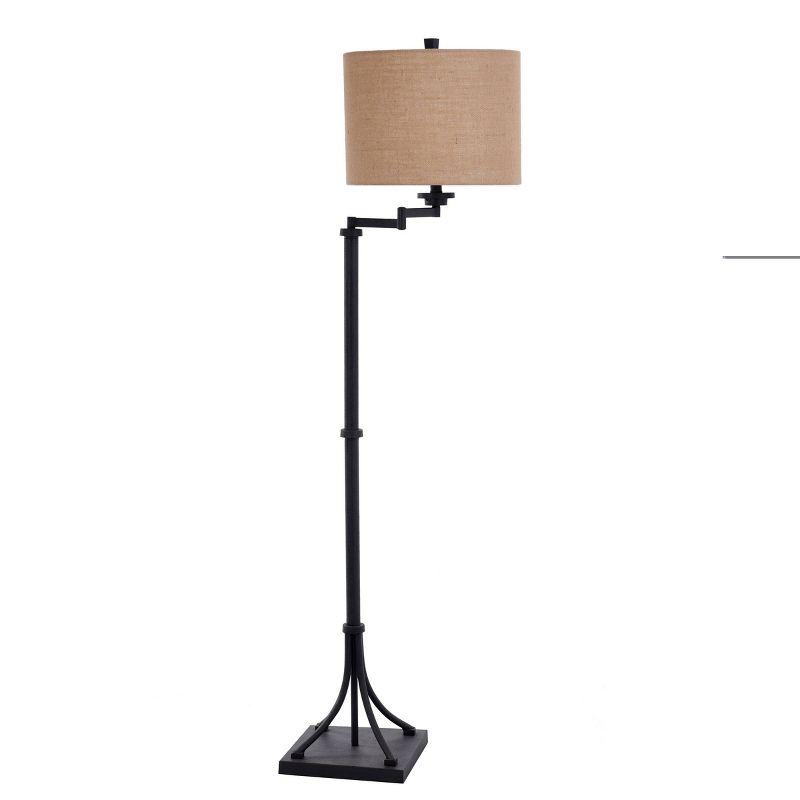 Tipton Swing Arm Floor Lamp with Burlap Shade Bronze/Tan - StyleCraft: Adjustable, UL Listed, Metal Body, Polyester Shade