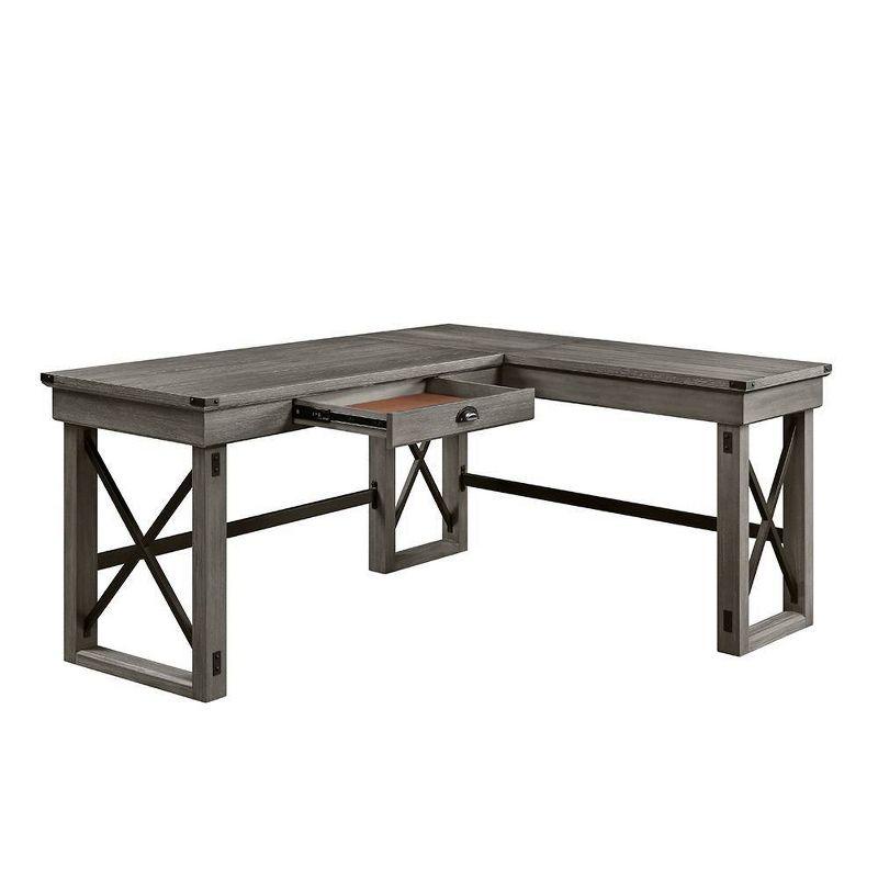 67" Talmar Writing Desk Weathered Finish Gray - Acme Furniture: L-Shaped, Lift-Top Storage, No Assembly Required