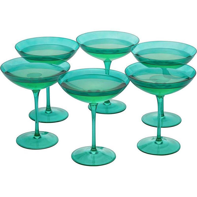 The Wine Savant Teal Colored Champagne & Cocktail Glasses, Beautiful Addition to Home Bar with a Unique Style & Decor - 6 pk