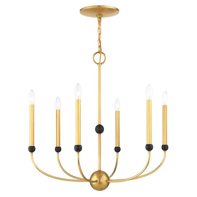 Mid-Century Modern 6-Light Chandelier in Natural Brass and Bronze