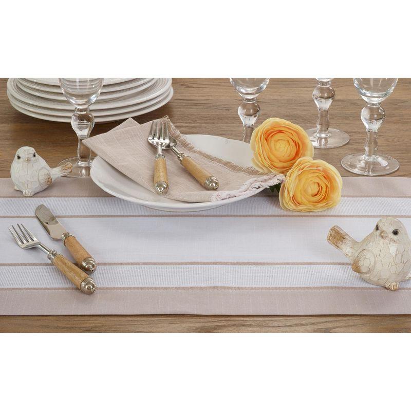 Beige and Tan Polyester Table Runner with Banded Border