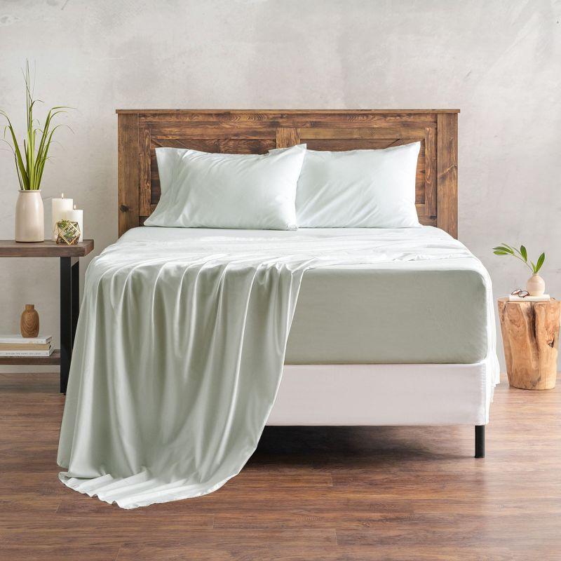 Sage Pearl Embroidered Microfiber Queen Sheet Set