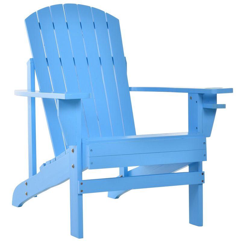 Outsunny Oversized Adirondack Chair, Outdoor Fire Pit and Porch Seating, Classic Log Lounge w/ Built-in Cupholder for Patio, Backyard, Blue