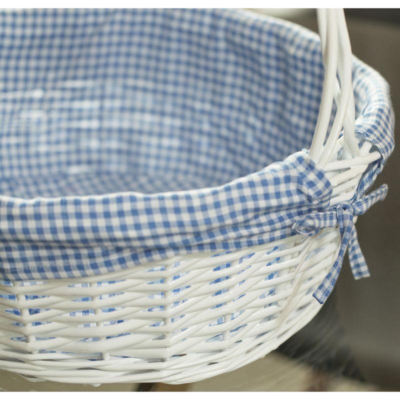 Vintiquewise White Round Willow Gift Basket, with Gingham Liner and Handle