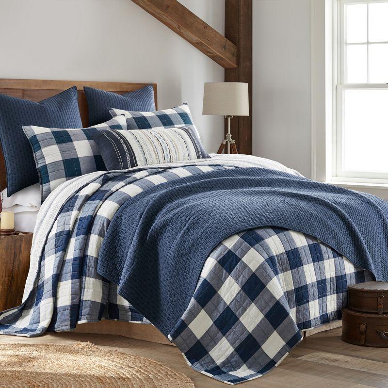 Navy Cotton Full Reversible Quilt Set