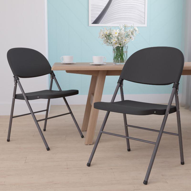 Black Metal Armless Folding Reception Chairs, Set of 2